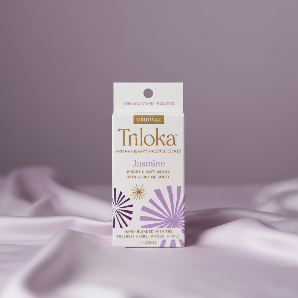 Triloka Jasmine Incense Cones for meditation, relaxation, and sensual home fragrance use.