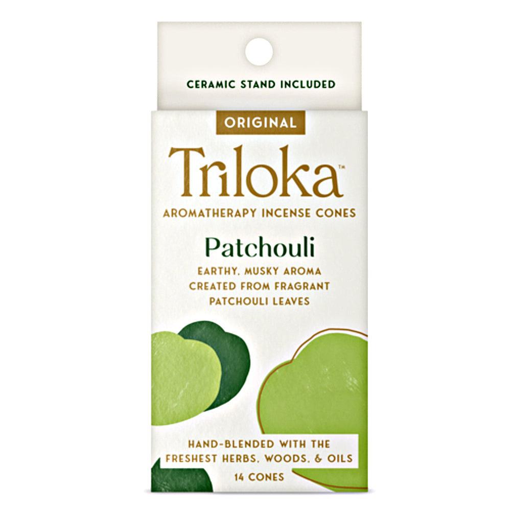 Triloka Patchouli Incense Cones for meditation, relaxation, and daily aromatherapy use.
