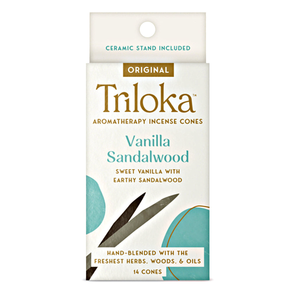 Triloka Vanilla Sandalwood Incense Cones for meditation, relaxation, and daily aromatherapy use.