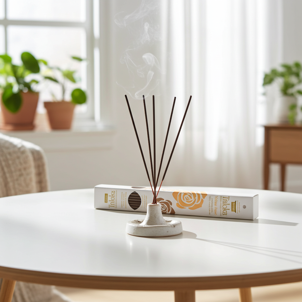 Triloka Yellow Rose Original incense sticks for home fragrance, relaxation, and meditation use.