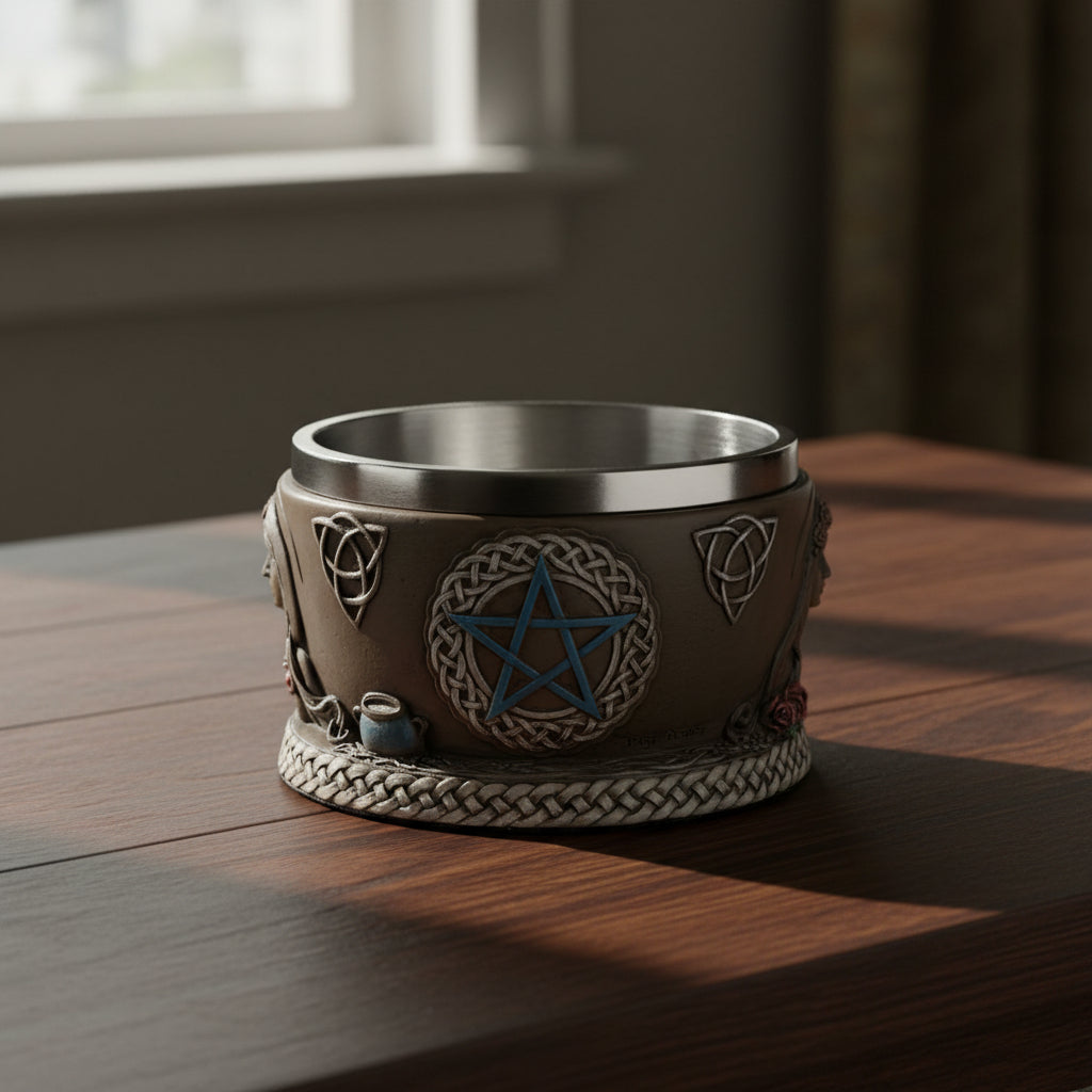 Triple Goddess sage burning bowl for smudging, cleansing spaces, and ceremonial practice.