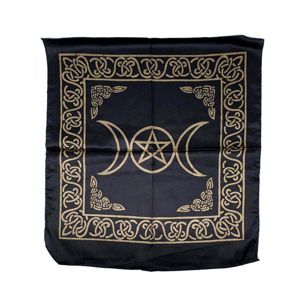 Triple Moon Pentacle altar cloth 21 inch fabric cover for altar use, ceremonial display, and pagan ritual work.