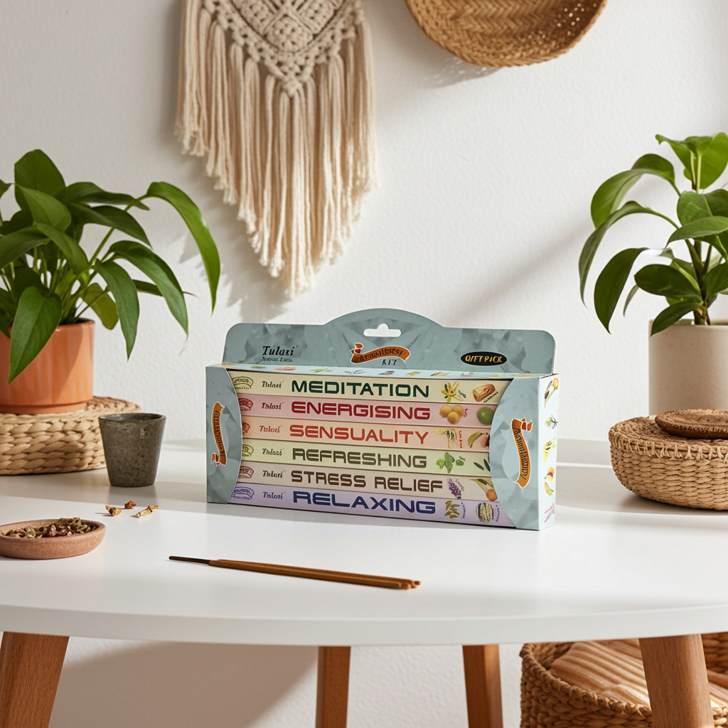 Tulasi 6-in-1 Aromatherapy Gift Pack set for relaxation, home fragrance, and daily aromatherapy use.