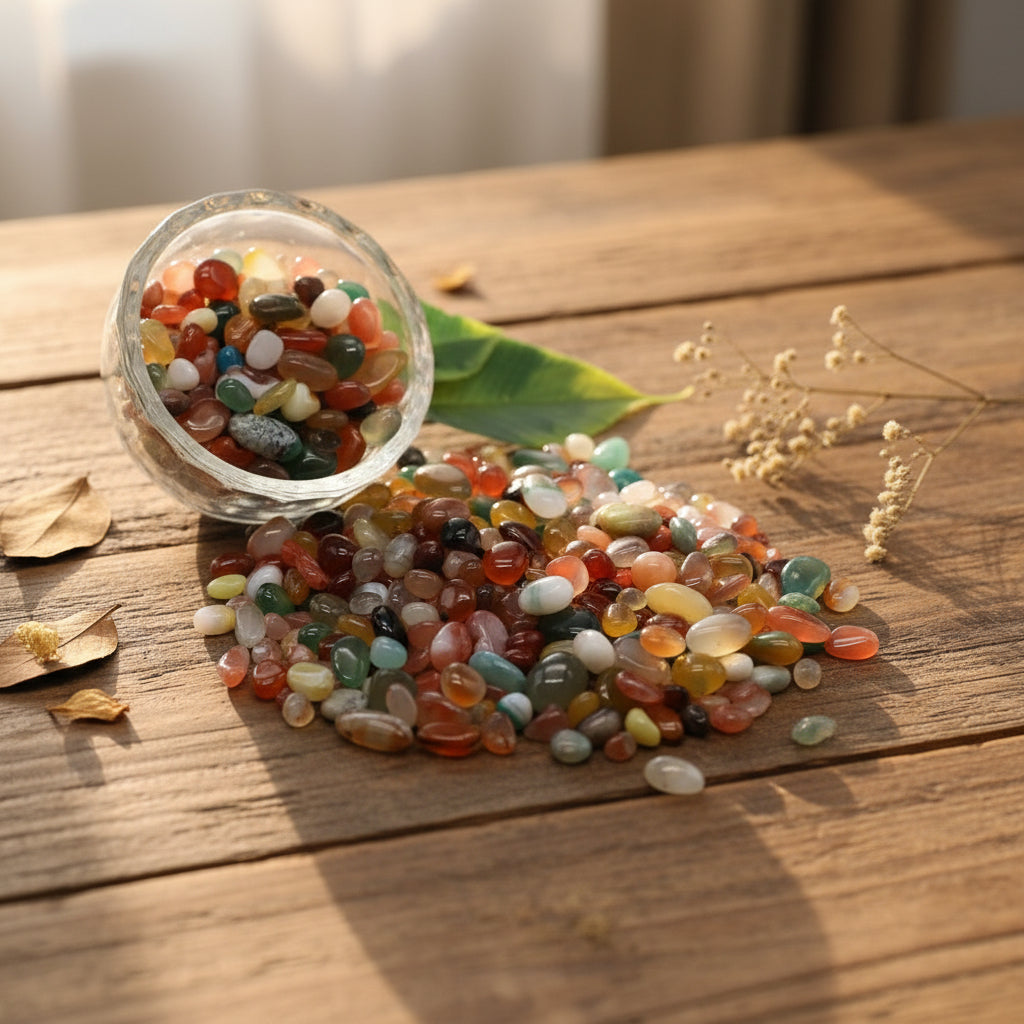 Tumbled Agate & Quartz Healing Crystal Chips for meditation, crafts, and crystal healing.
