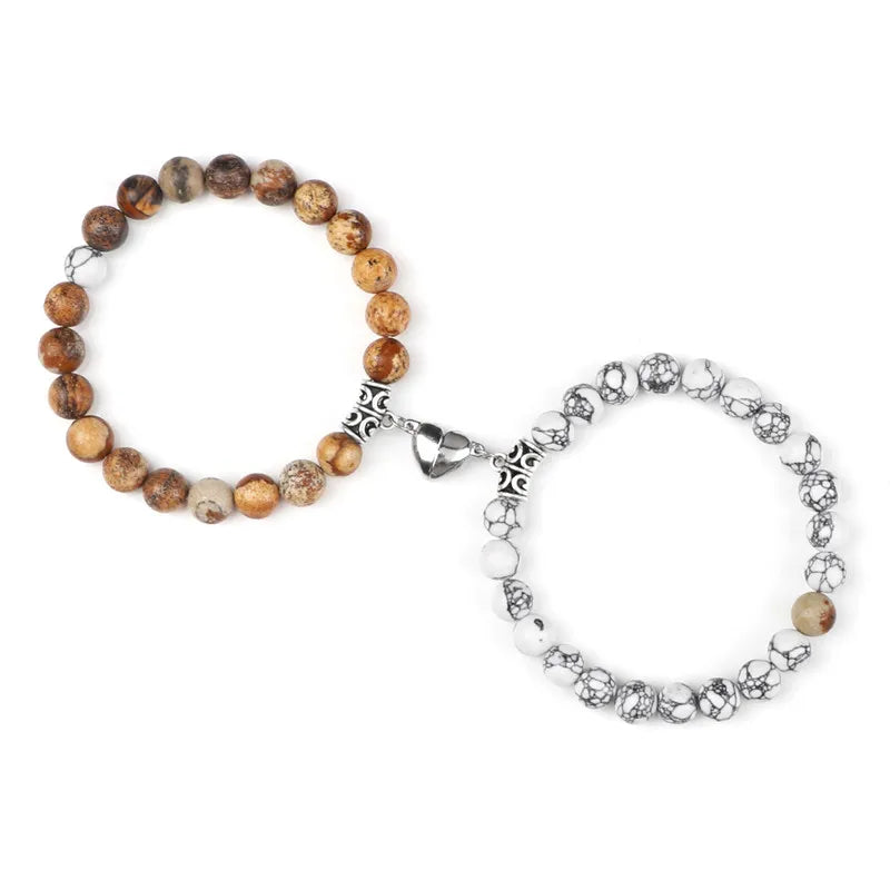 Unisex Magnetic Heart Couple Bracelets for shared partner wear, romantic gifting, and casual everyday accessorizing.