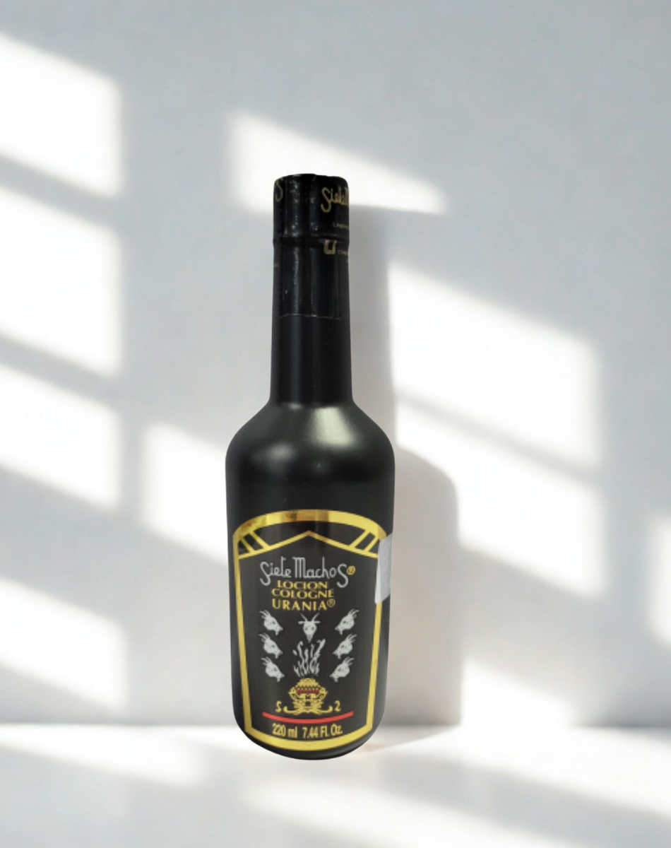 Urania Siete Machos Cologne 110ml bottle for energy clearing, blessing spaces, and devotional practice.