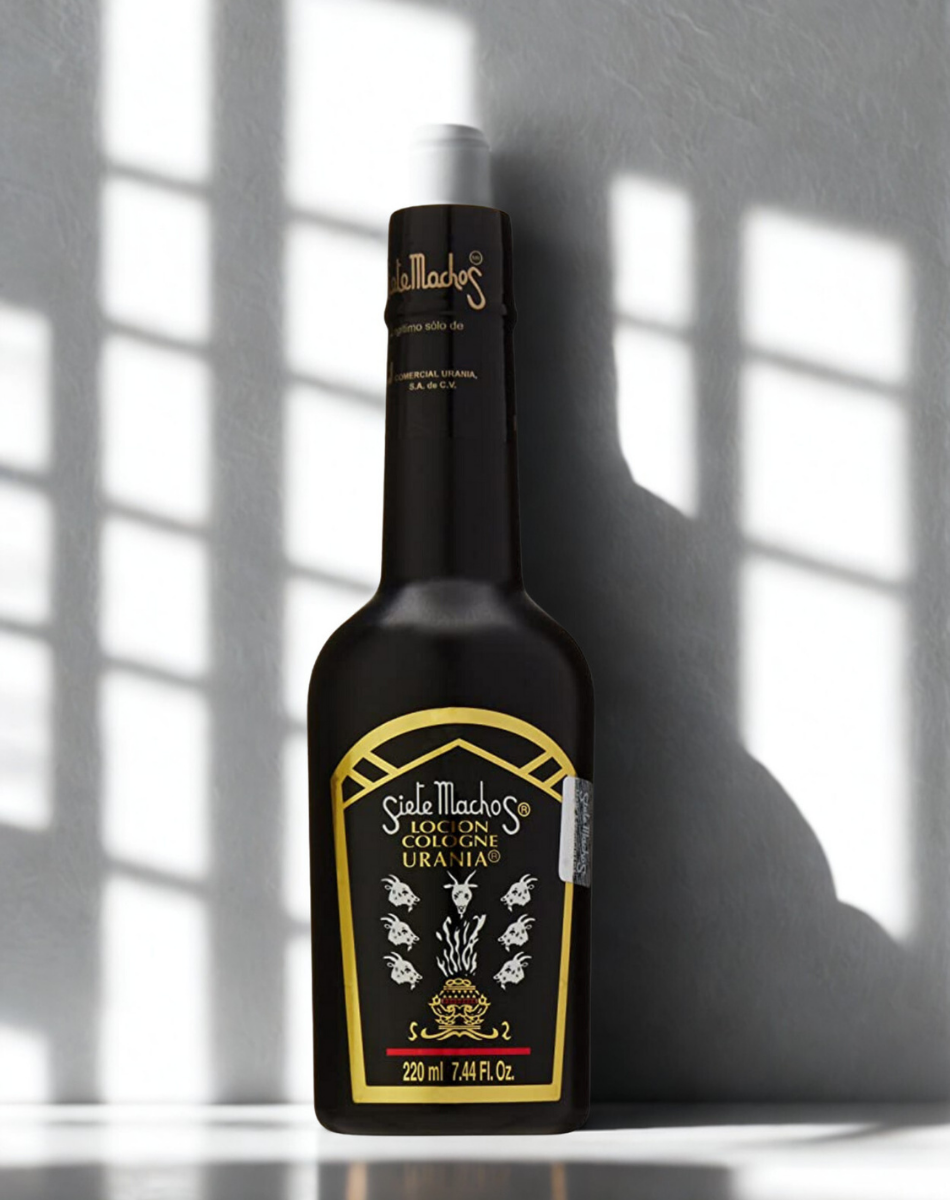 Urania Siete Machos Cologne 210ml bottle for energy clearing, blessing spaces, and devotional practice.