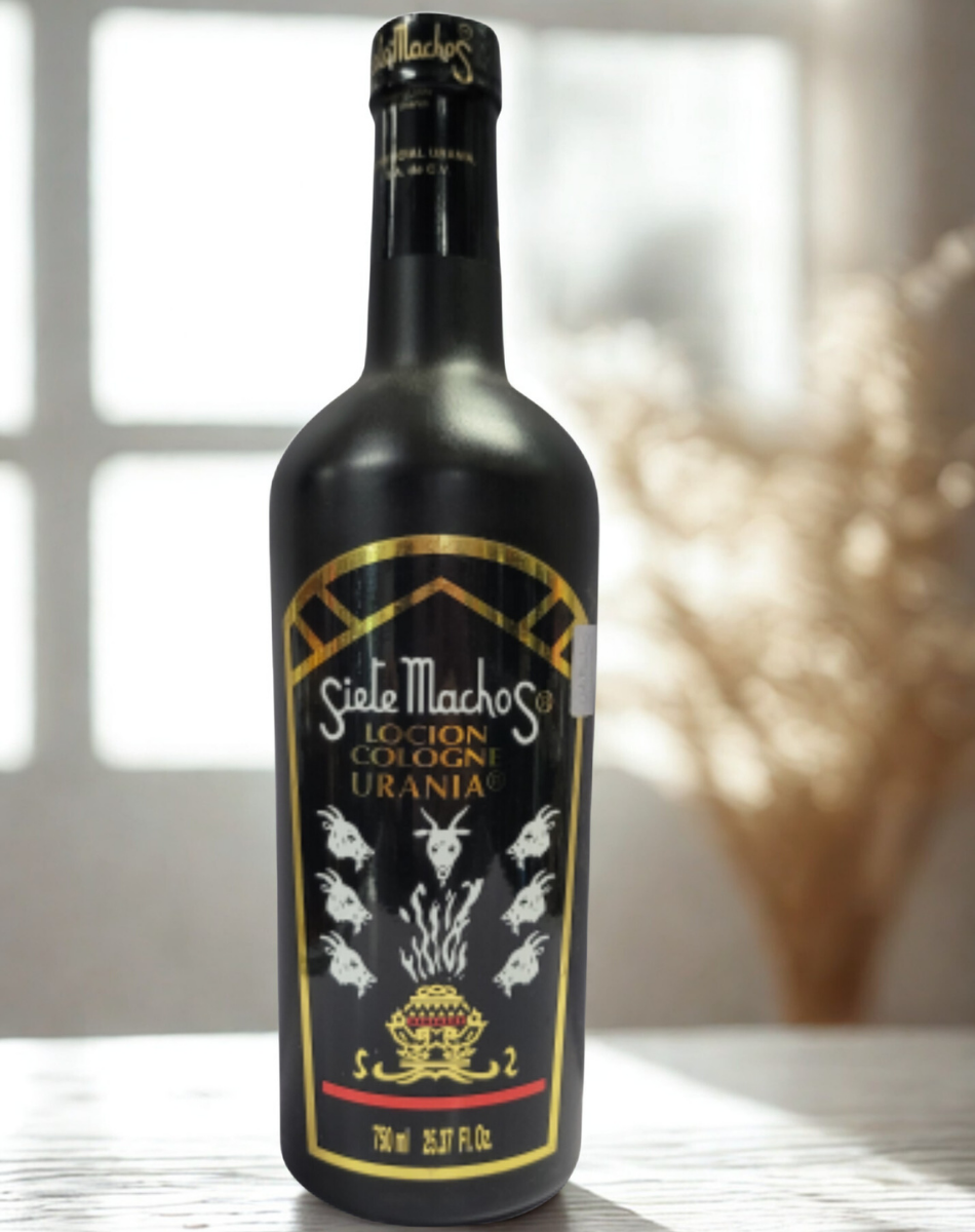 Urania Siete Machos Cologne 750ml bottle for energy clearing, blessing spaces, and devotional practice.
