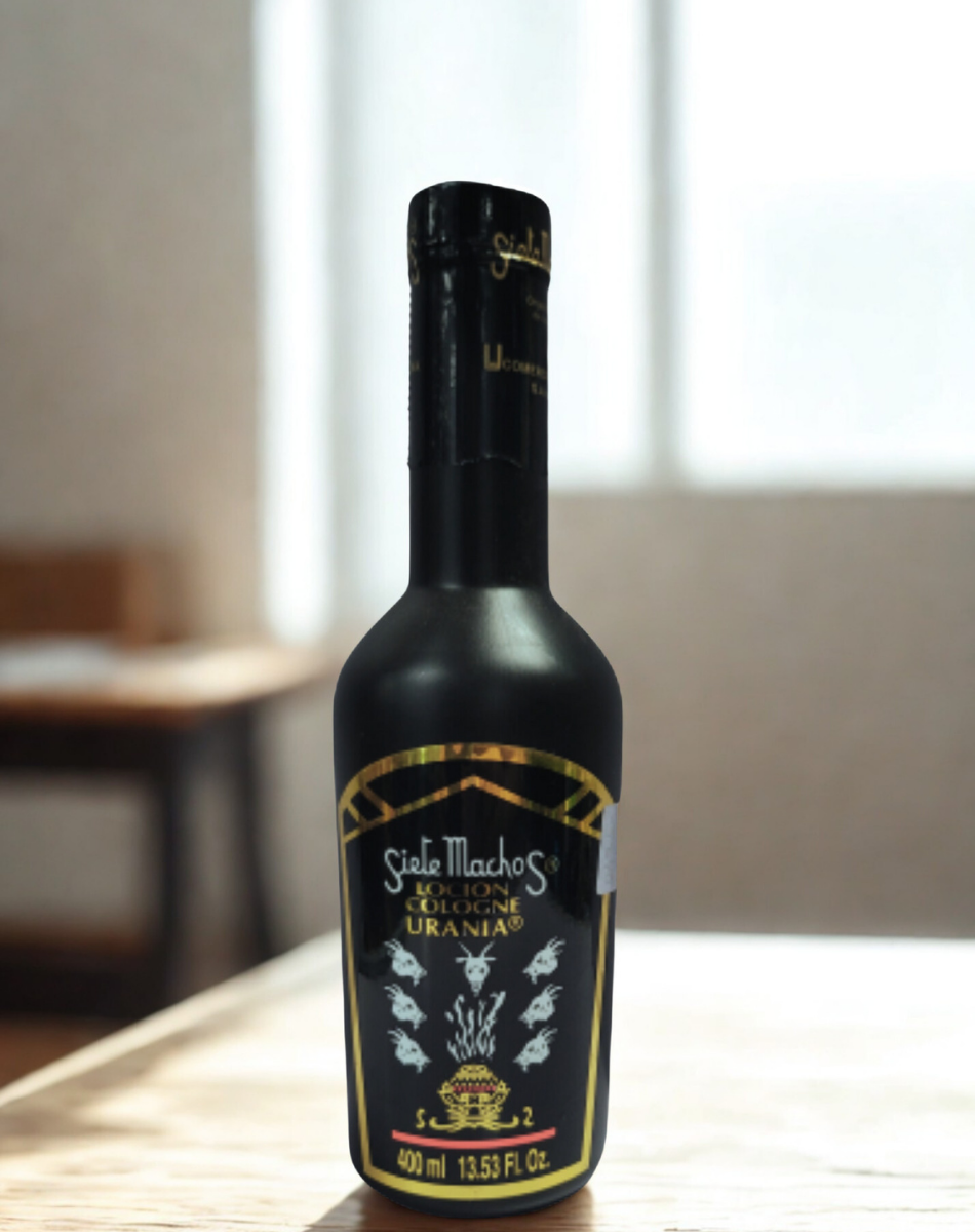 Urania Siete Machos Cologne 400ml bottle for prayer, blessing rituals, and spiritual cleansing practice.