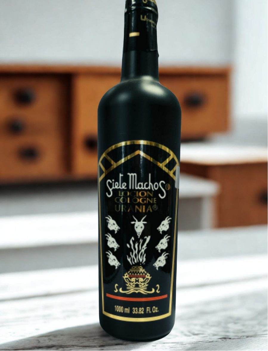 Urania Siete Machos cologne bottle for personal fragrance, spiritual cleansing, and daily refreshing use.
