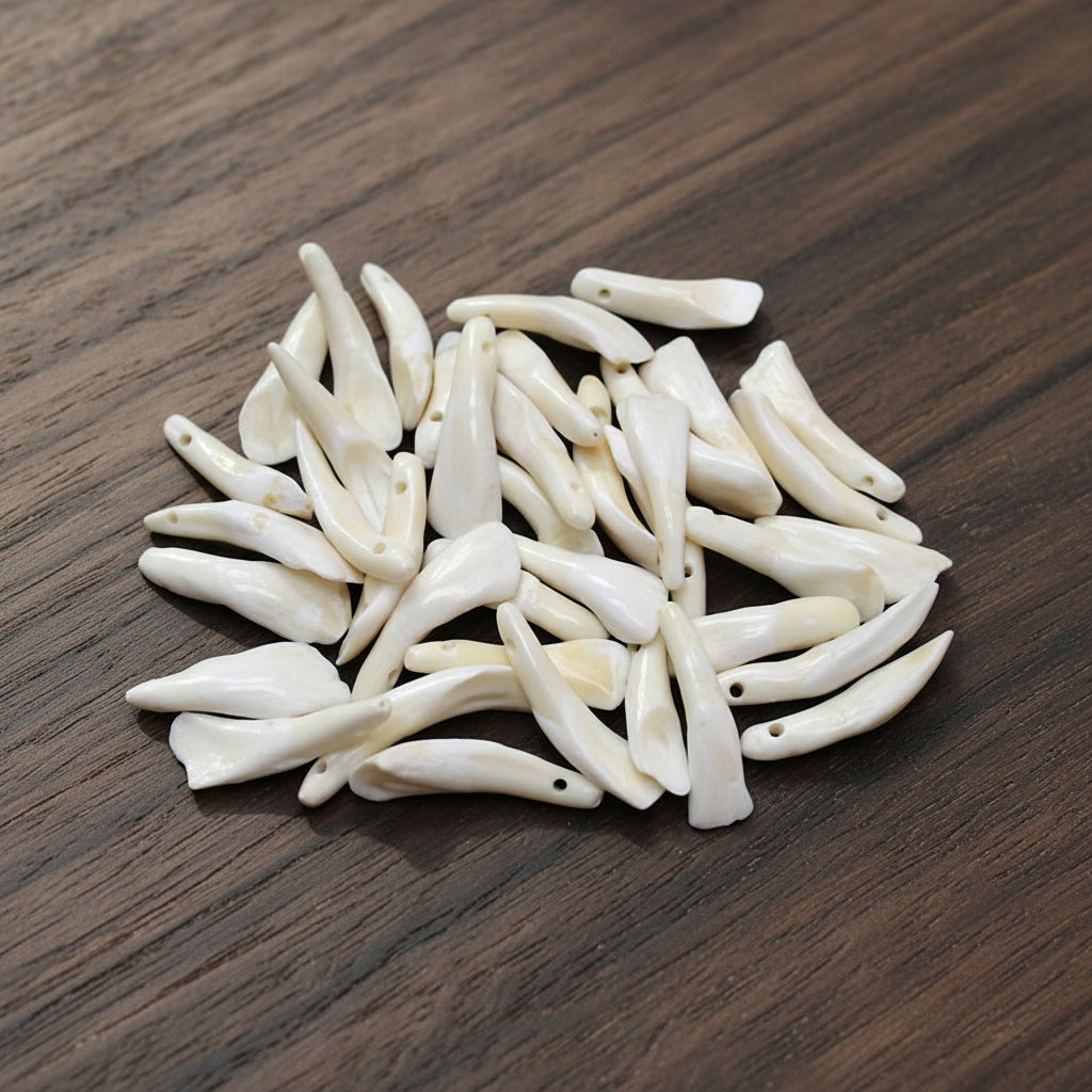 Water buffalo teeth natural animal bone pieces for crafting, jewelry making, and decorative use.