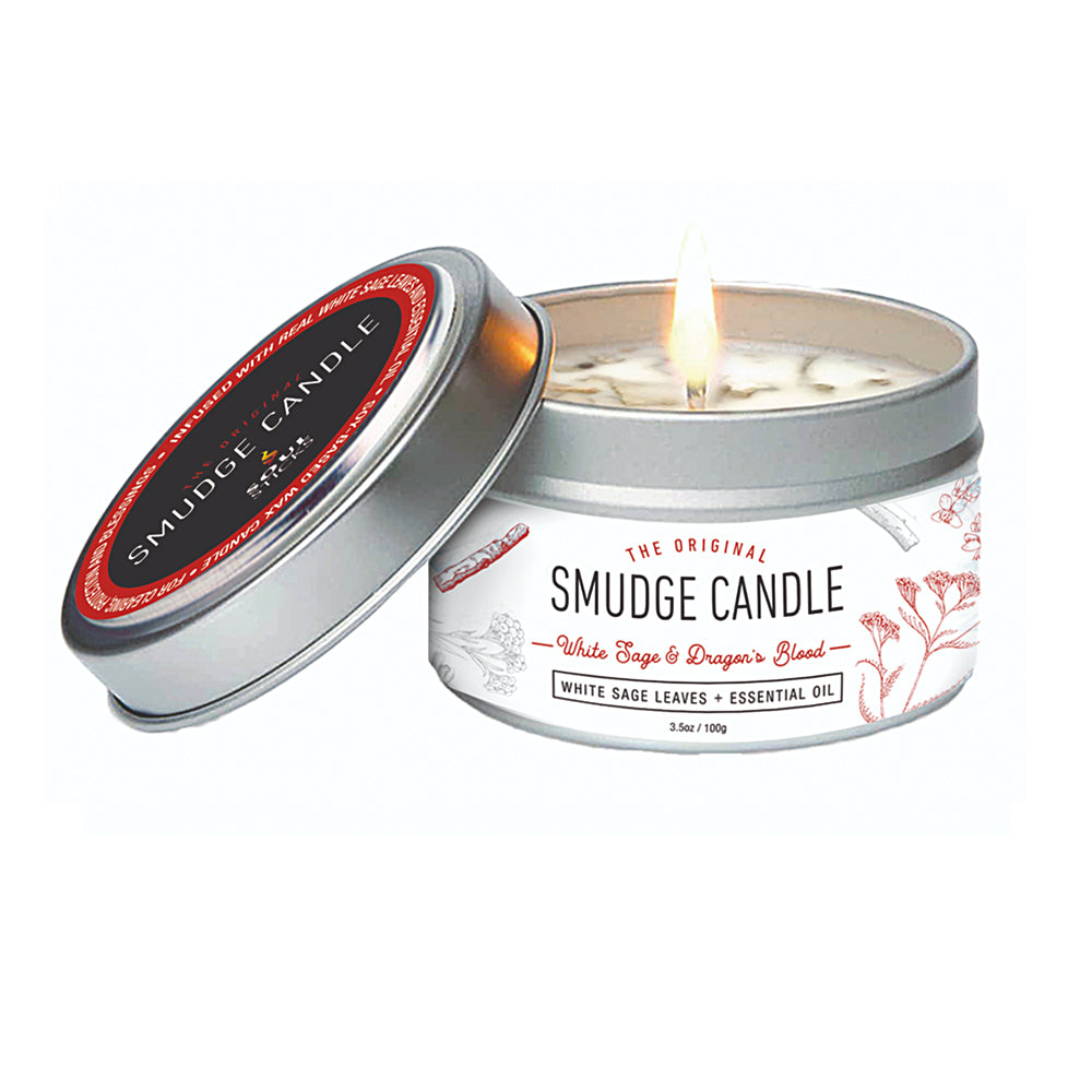 White Sage & Dragon's Blood smudge candle for spiritual cleansing, meditation, and ritual use.
