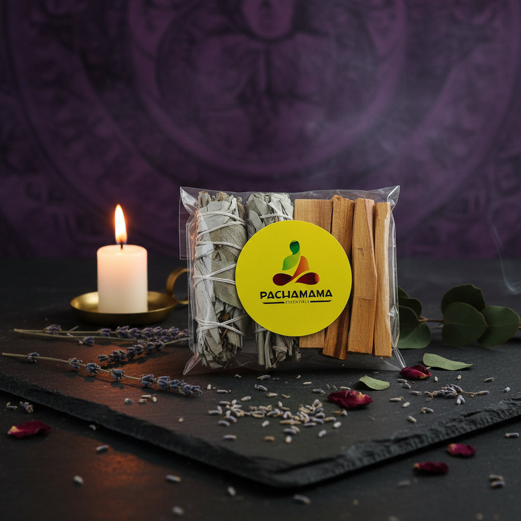 White Sage & Palo Santo Smudge Bundle Kit with sage sticks and palo santo wood for spiritual cleansing, energy clearing, and ritual use.