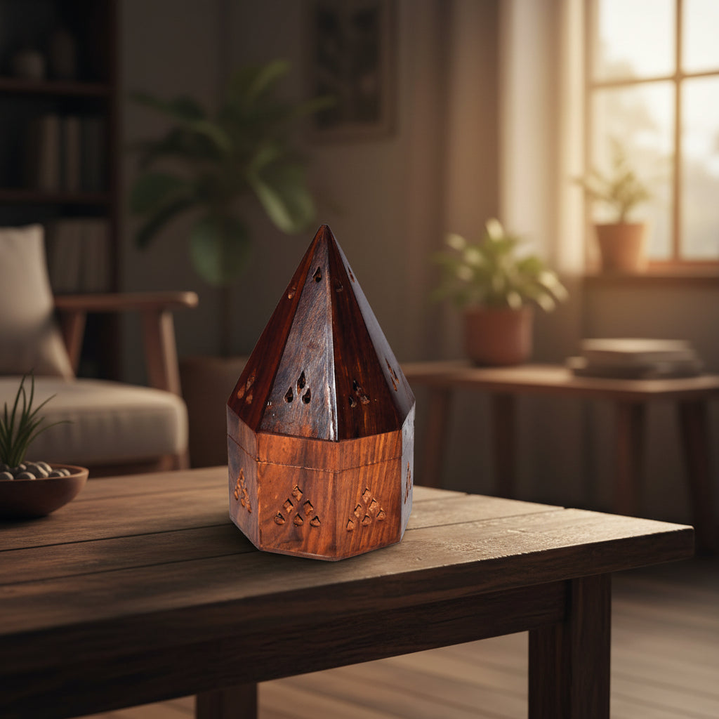 Wooden Temple burner for incense stick burning and ash catching