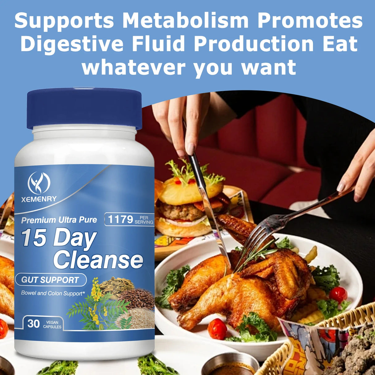 Xemenry 15-Day Detox capsules bottle for daily cleanse routines and short-term detox support.