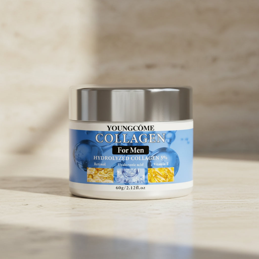 YOUNGCOME Men's moisturizing firming face cream for daily skin care, facial hydration, and smoother-looking aging skin.