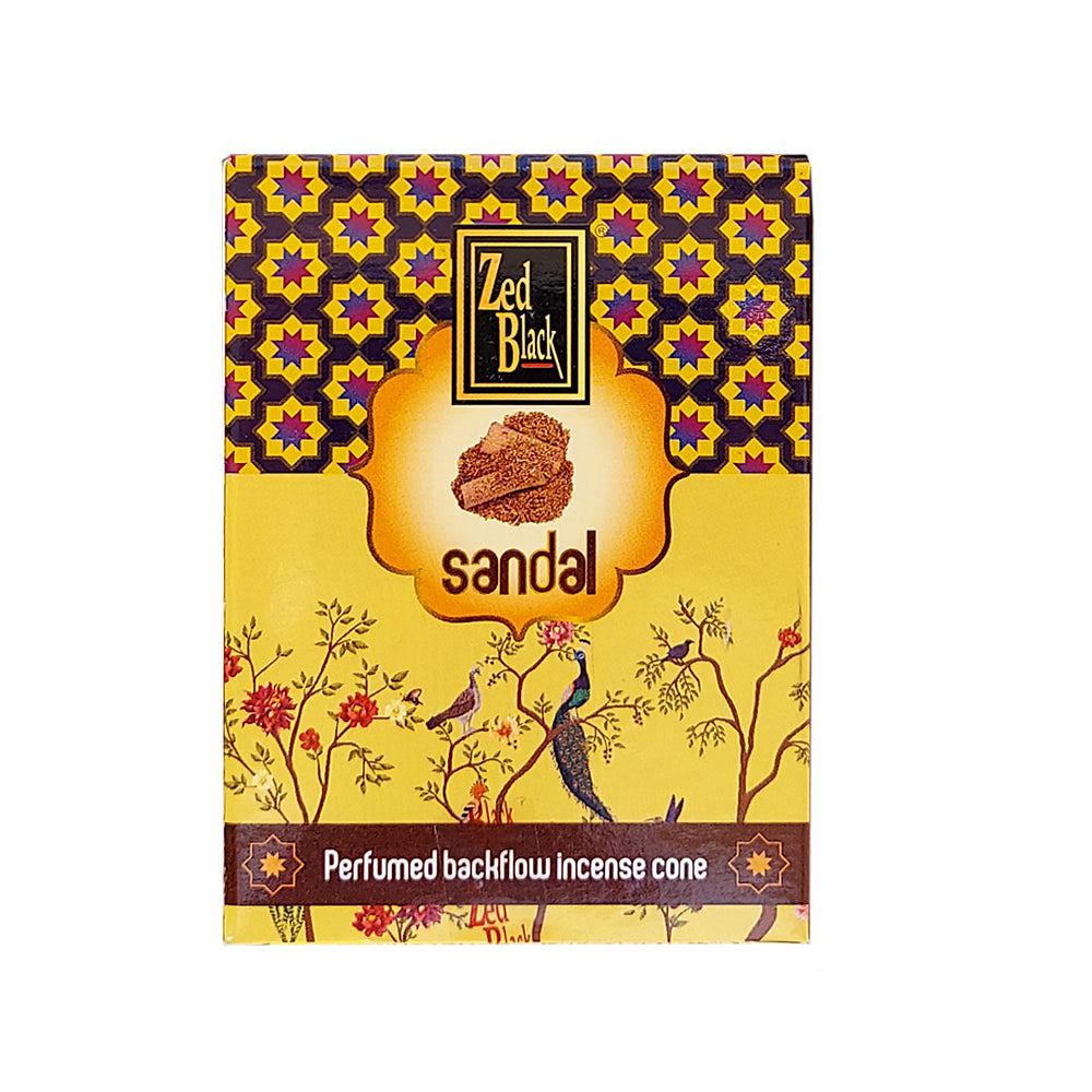 Zed Black Sandal Dhoop Backflow Cones with cascading smoke for meditation.