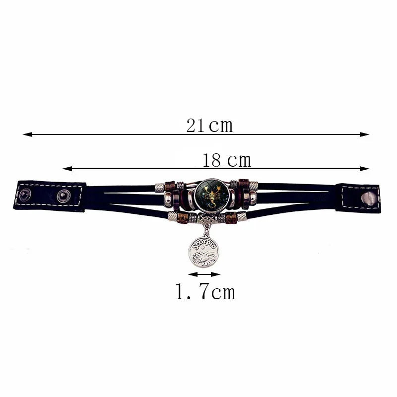 Zodiac Constellation glow leather bracelet for horoscope-inspired styling, casual outfit pairing, and everyday unisex accessory wear.