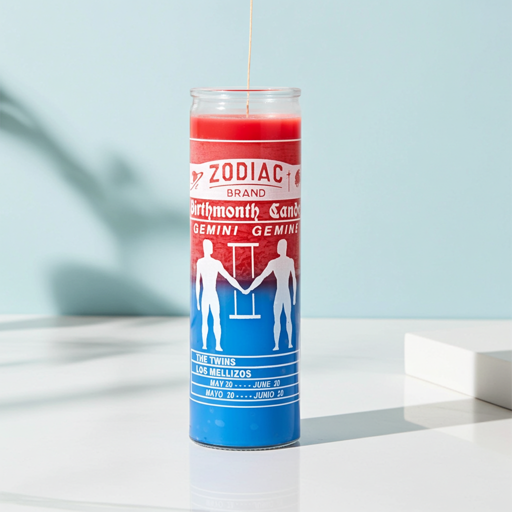 Zodiac Gemini 7 Day Candle glass prayer candle for astrology rituals, meditation, and zodiac altar use.