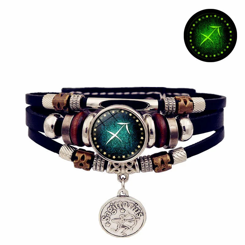 Starry Sky Zodiac Leather Bracelet leather bracelet for star-themed styling, casual outfits, and zodiac-inspired wear.