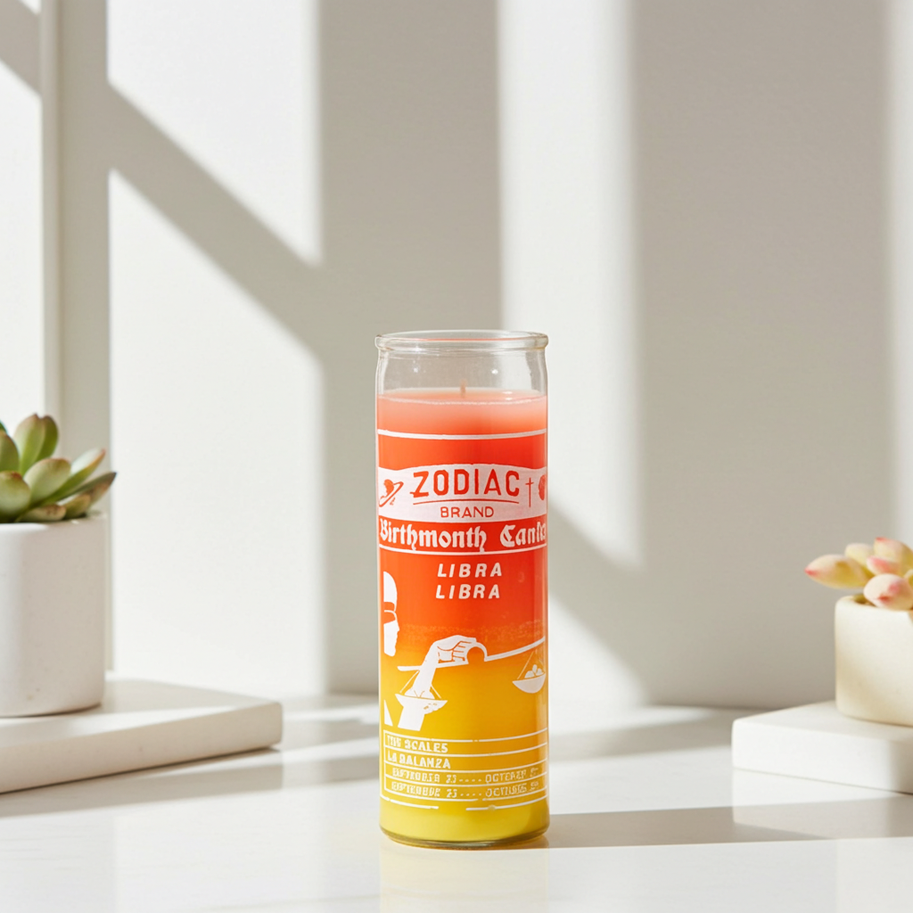 Zodiac Libra 7 Day Candle glass prayer candle for balance, harmony, and spiritual ritual use.