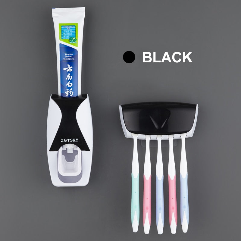 Automatic Toothpaste Dispenser Set suitable for family use in home, hotel, or office bathroom.