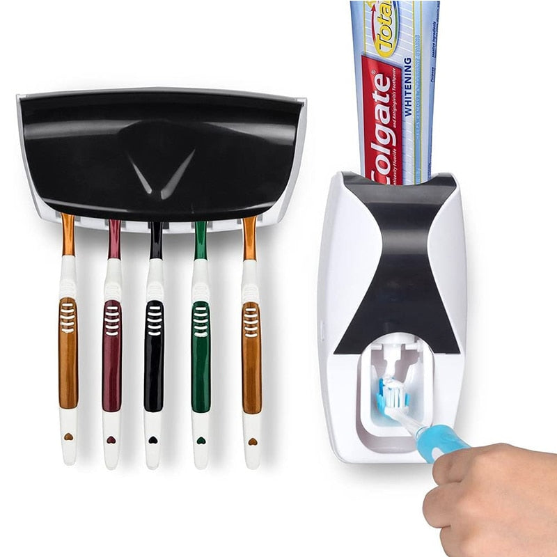 Automatic Toothpaste Dispenser Set suction cup installation on smooth bathroom tile.