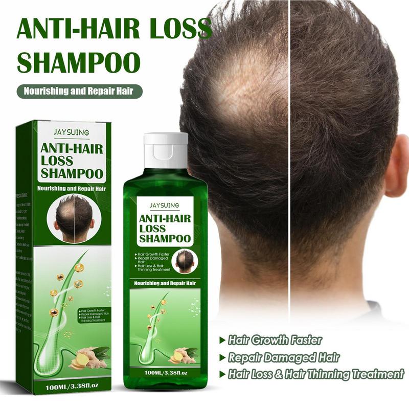 Ginger Anti-Dandruff Shampoo application showing woman massaging scalp for dandruff control.