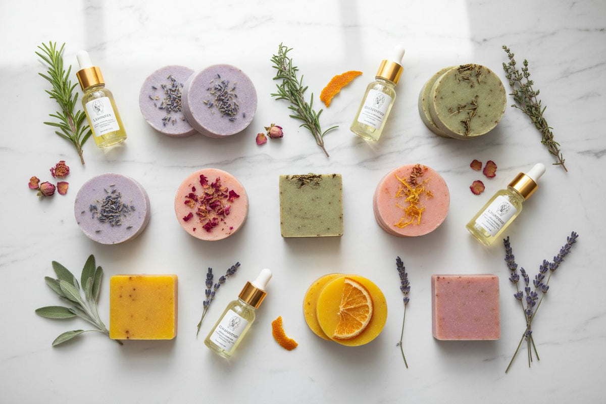 Soaps collection banner featuring handmade soap bars and bath essentials, for skincare, bathing, and self-care rituals.