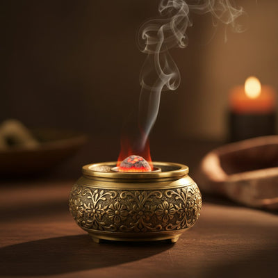 Brass Incense Burner collection banner featuring incense sticks and cones with natural botanicals, for aromatherapy, ritual, and everyday home fragrance.