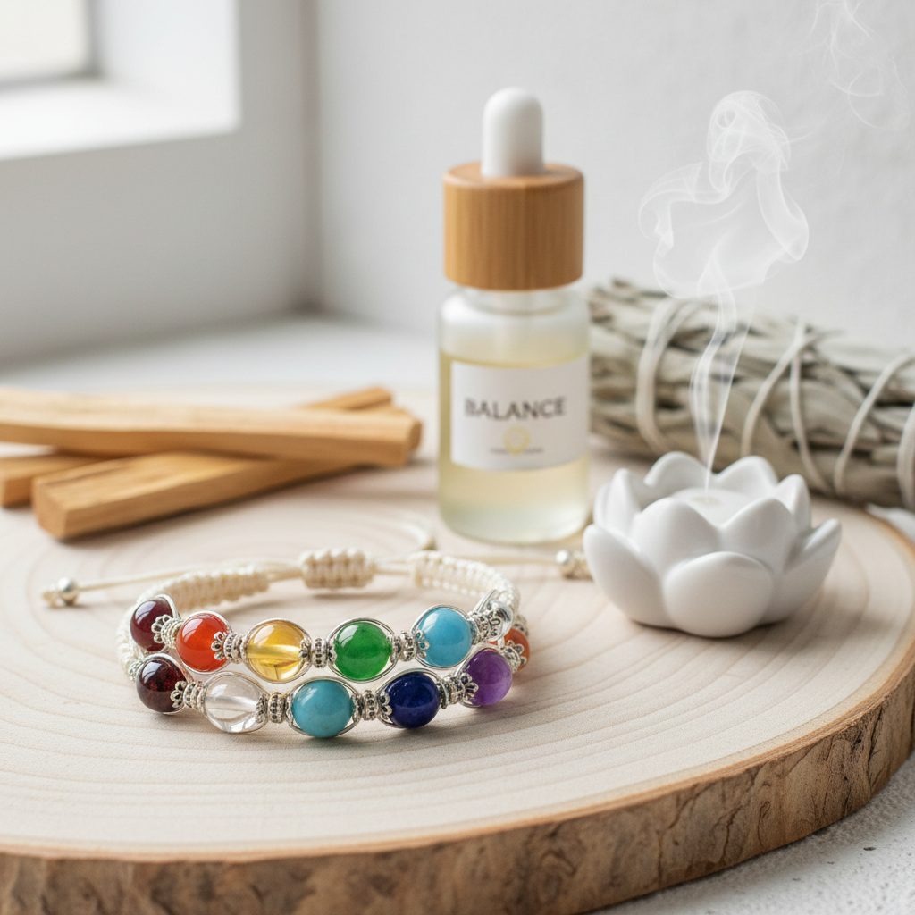 Chakra Bracelet collection banner featuring handcrafted jewelry pieces with natural stones and metals, for everyday wear and spiritual adornment.