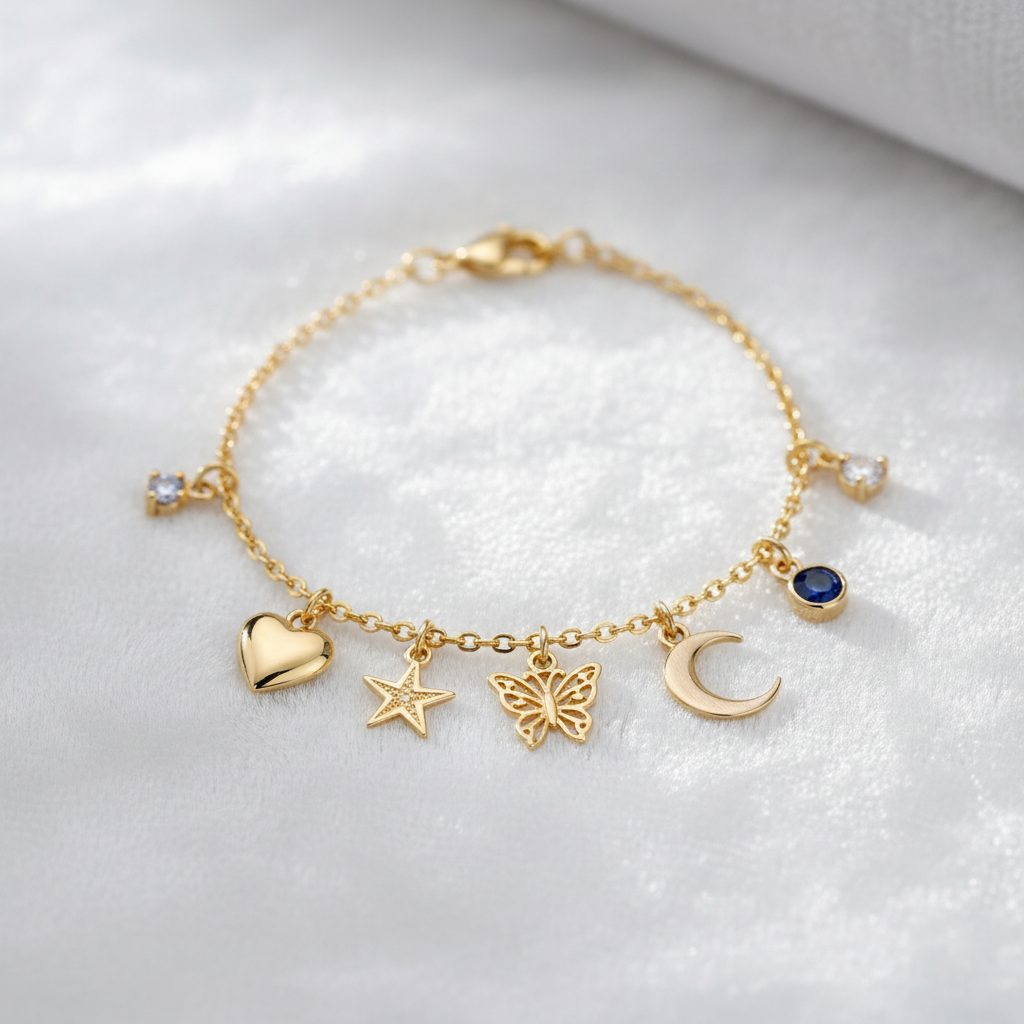 Charm Bracelet collection banner featuring handcrafted jewelry pieces with natural stones and metals, for everyday wear and spiritual adornment.