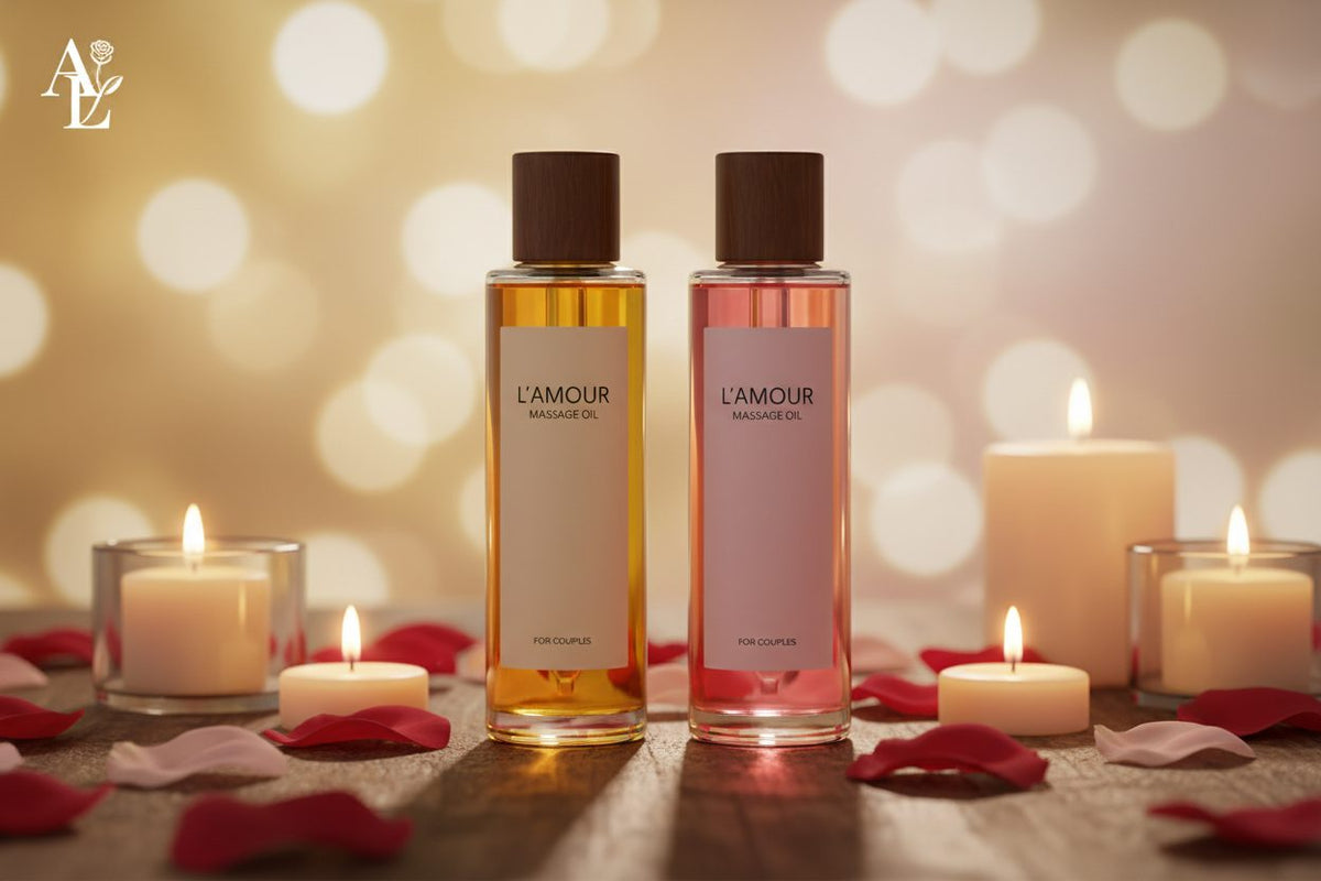 Couples Massage Oil collection banner for Modern Aromatherapy's couples massage oil product range.