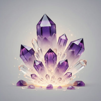 Crystal Cluster collection banner featuring an assortment of crystals and tumbled stones, for meditation, crystal healing, and decor.