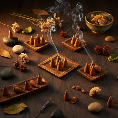 Hem Cone Incense collection banner featuring incense sticks and cones with natural botanicals, for aromatherapy, ritual, and everyday home fragrance.