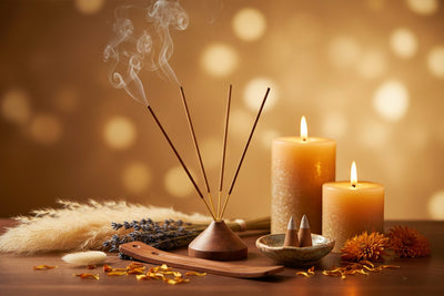 Incense Sticks collection banner featuring incense sticks and cones with natural botanicals, for aromatherapy, ritual, and everyday home fragrance.