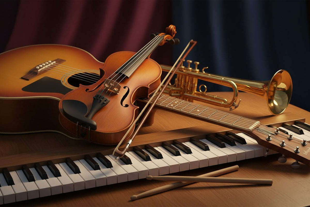 Music Instruments collection banner featuring singing bowls and sound healing instruments, for sound healing and meditation.