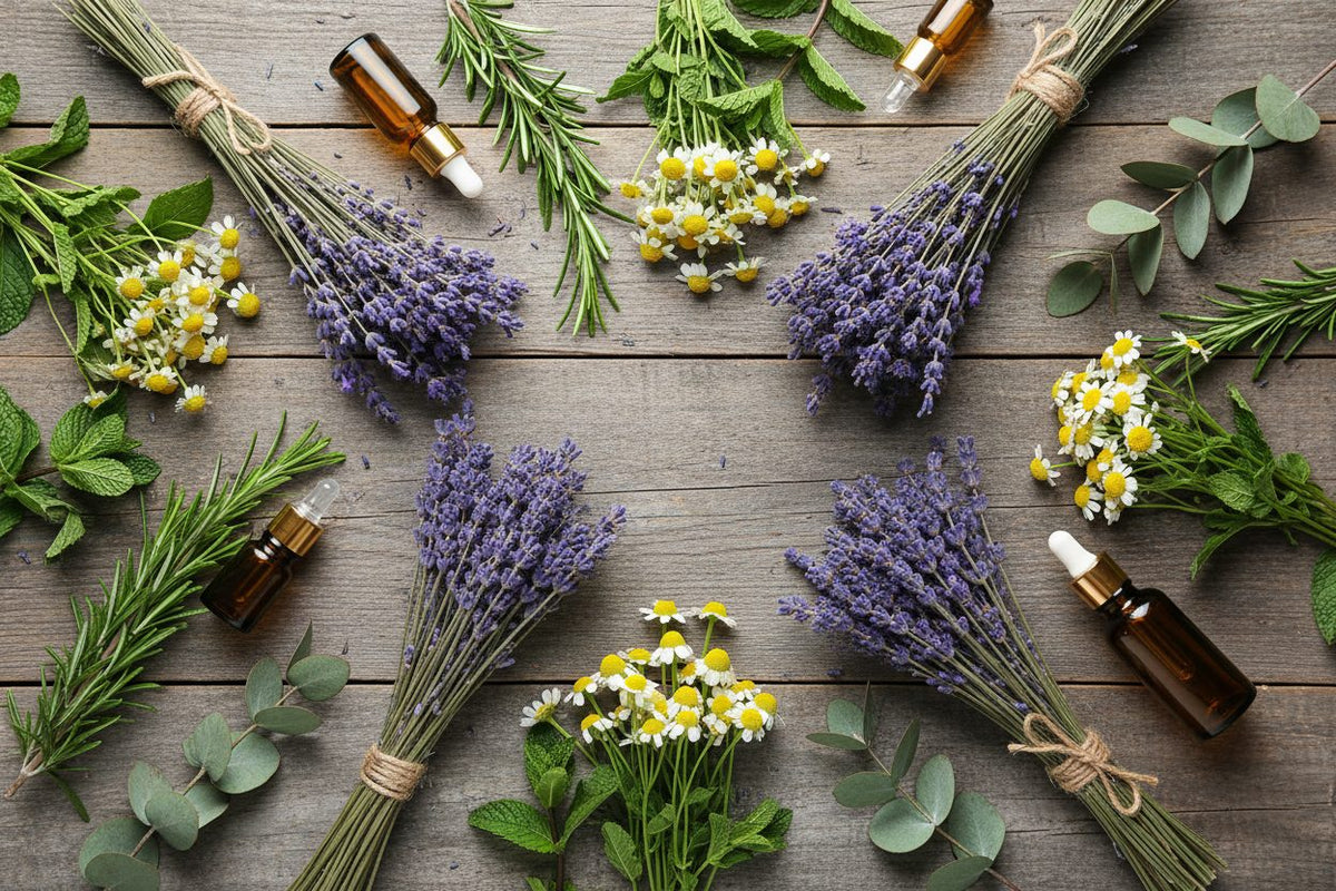Natural Herbs collection banner featuring an arrangement of dried herbs, botanicals, and natural ingredients, for ritual, wellness, and everyday herbal use.