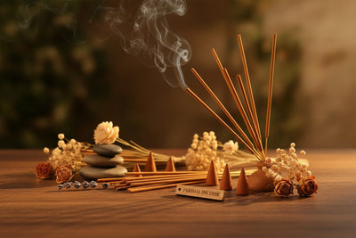 Parimal Incense Cones & Sticks collection banner featuring incense sticks and cones with natural botanicals, for aromatherapy, ritual, and everyday home fragrance.