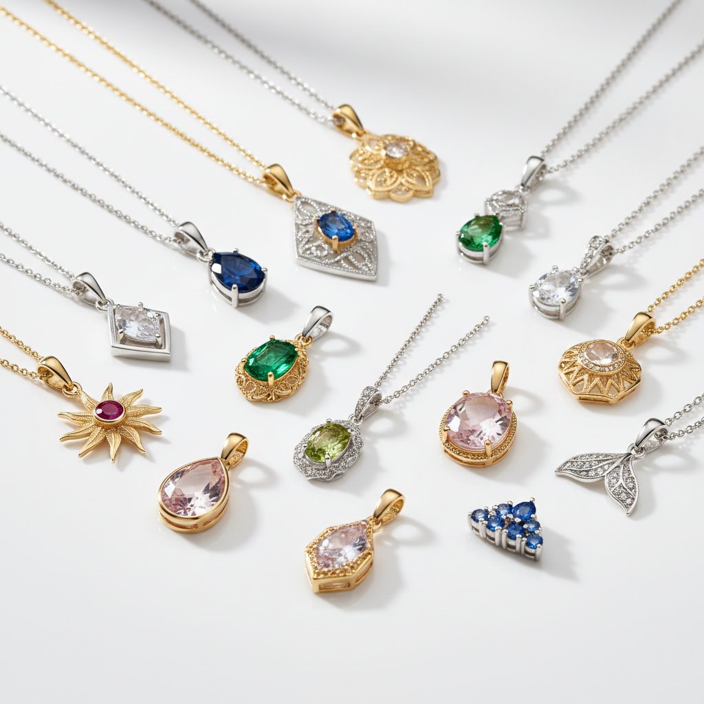 Pendant collection banner featuring handcrafted jewelry pieces with natural stones and metals, for everyday wear and spiritual adornment.