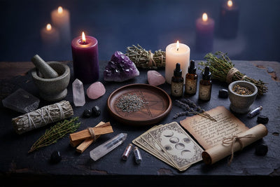 Ritual Kits, Tools & Spell Supplies collection banner featuring an assortment of ritual tools and spell supplies, for spellwork, ritual practice, and altar setups.