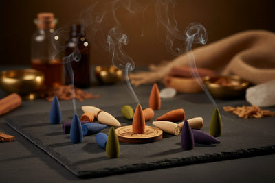 Satya Incense Cones collection banner featuring incense sticks and cones with natural botanicals, for aromatherapy, ritual, and everyday home fragrance.