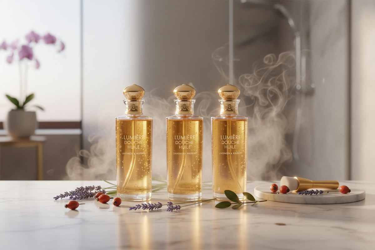 Shower Oil collection banner for Modern Aromatherapy's shower oil product range.