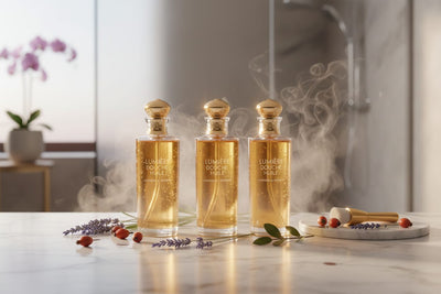 Shower Oil collection banner for Modern Aromatherapy's shower oil product range.
