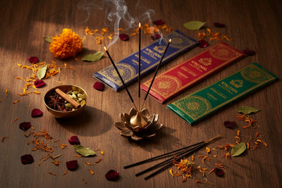 Song of India Incense collection banner featuring incense sticks and cones with natural botanicals, for aromatherapy, ritual, and everyday home fragrance.