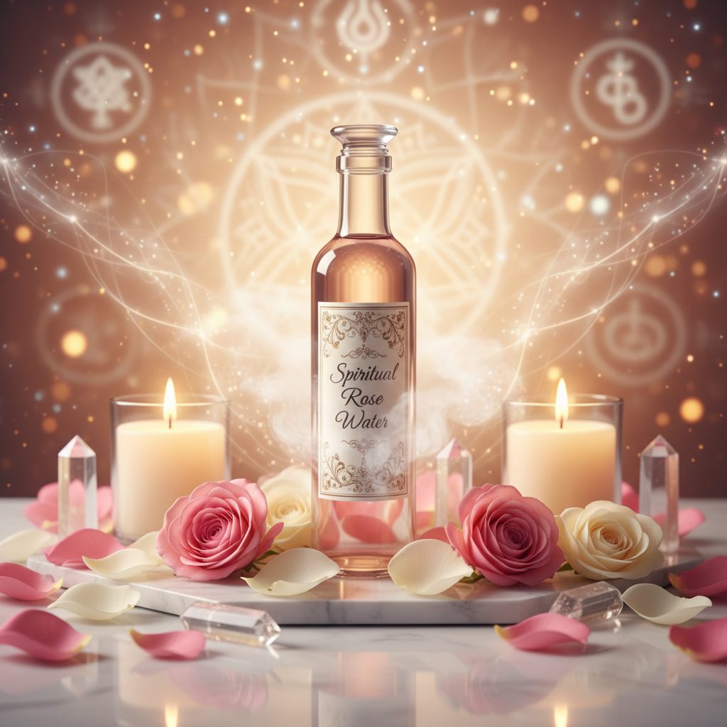 Spiritual - Rose Water collection banner featuring a decorative bottle of spiritual water, for ritual cleansing and spiritual practice.