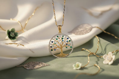 Tree of life pendant collection banner featuring handcrafted jewelry pieces with natural stones and metals, for everyday wear and spiritual adornment.