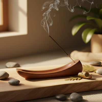 Wooden Incense Burner collection banner featuring incense sticks and cones with natural botanicals, for aromatherapy, ritual, and everyday home fragrance.