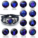 12 Zodiac luminous leather wrap bracelet for wrist styling, zodiac-themed fashion, and daily wear.