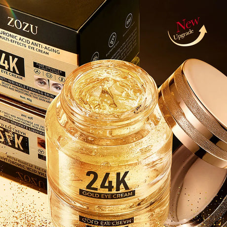 24k Gold Hyaluronic Acid eye cream for reducing dark circles, moisturizing under-eye skin, and daily eye care.